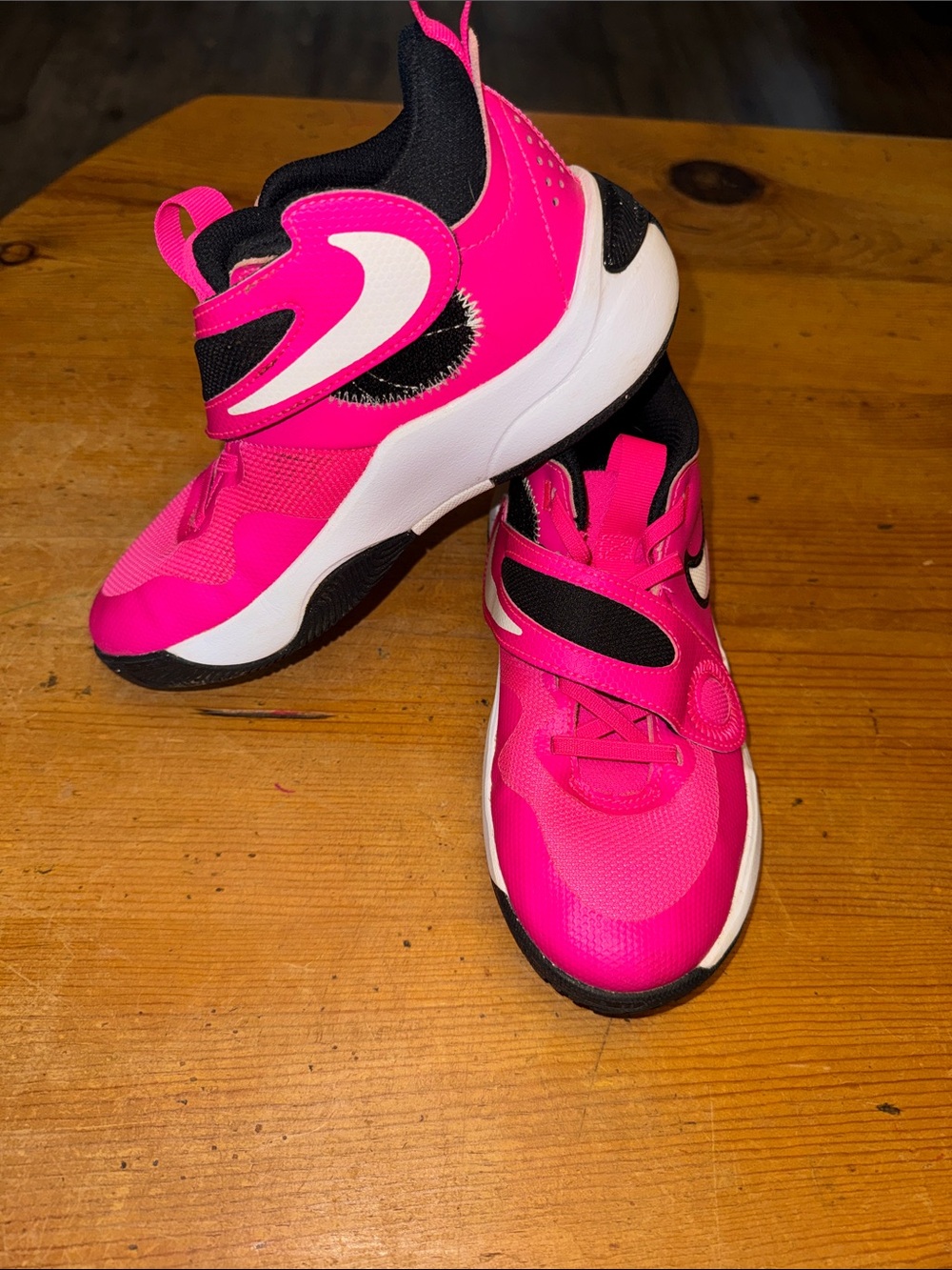 Nike Kids Hot Pink and Black Velcro Basketball Shoes